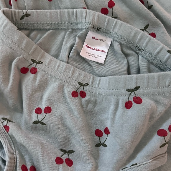 Hanna Andersson Cherry Dress & Bloomer Set In Organic Cotton - Size 3T - Lt Blue - Picture 4 of 4